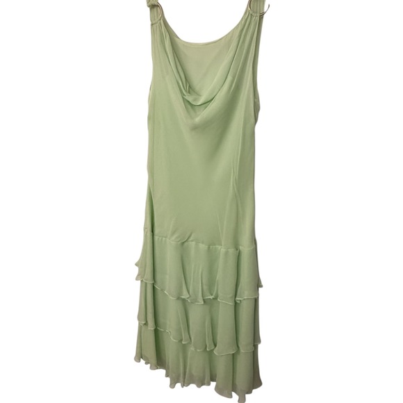 Junction West 100% Silk Cowl Neck Tiered Ruffle Midi Dress Green SZ 10 Fairy - Picture 2 of 7